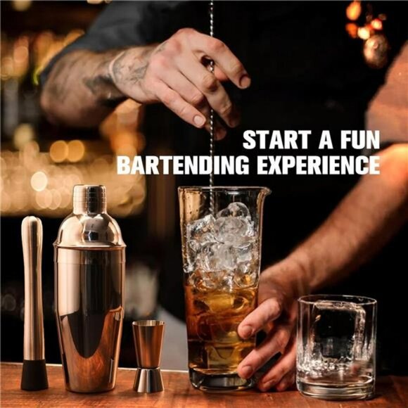 29 Piece Bartender Kit Cocktail Shaker Set Bar Tools with Rotating Stand - Picture 6 of 7